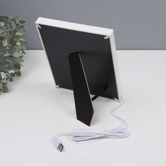 Фоторамка пластик на 2 фото 6х8,5 и 9х13 см "Яркие моменты" свет от USB, серебро 18х2х23 см   107050