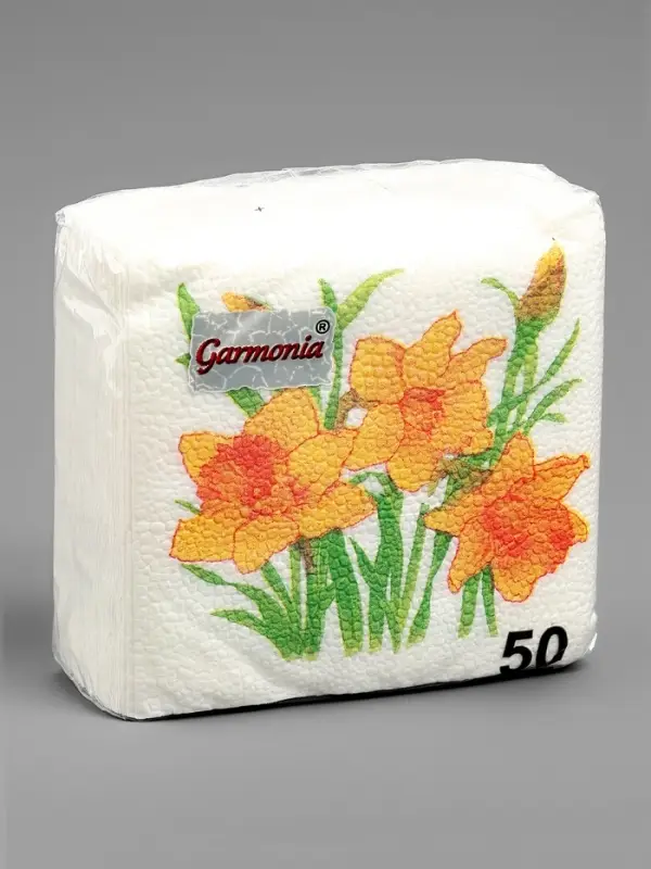 Салфетки бумажные Гармония цвета многоцветие "Нарциссы желтые", 24*24 см 50 листов