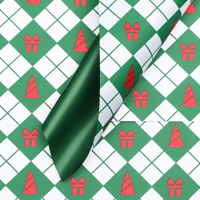 Пленка упаковочная для цветов, &laquo;Новогодний калейдоскоп&raquo;, зелёная 56 см&times;56 см