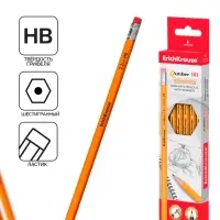 Карандаш чернографитный с ластиком, ErichKrause, Amber 101, НВ, дерево, шестигранный, в коробке, жёлтый корпус