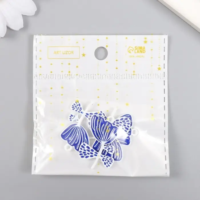 Декор для творчества металл, эмаль "Бело-синий цветок" 2,2х3 см