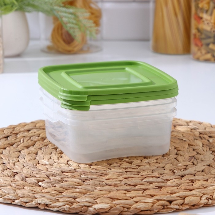 Набор пищевых контейнеров &laquo;Каскад&raquo;, 14&times;14&times;5,5 см, 700 мл, 3 шт, прозрачные, крышки микс