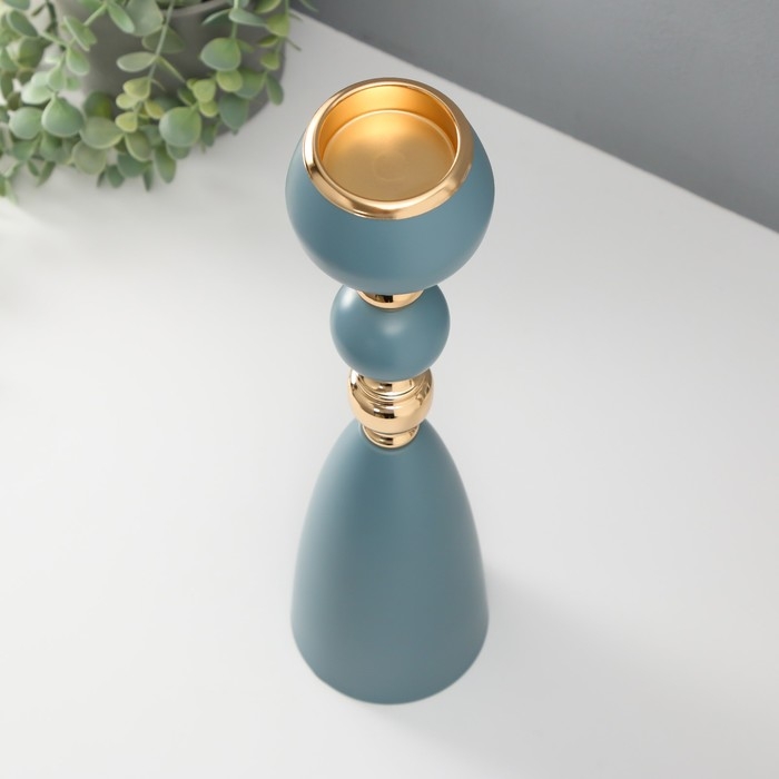 Подсвечник металл на 1 свечу "Голубая лагуна" d=5 см золото 10х10х40,5 см