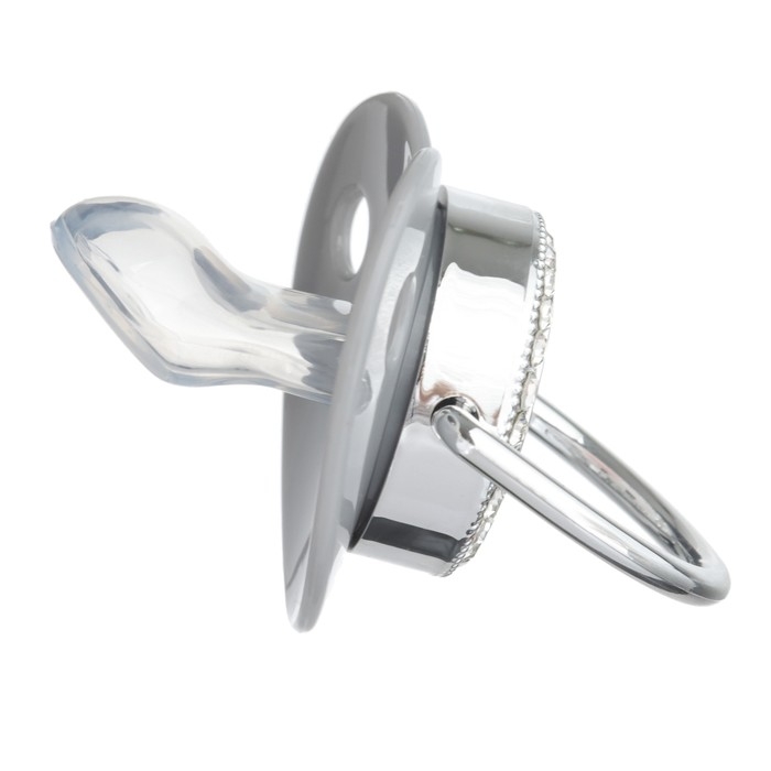 Соска - пустышка силиконовая ортодонтическая &laquo;I LOVE DAD&raquo;, от 6 мес., с колпачком, цвет серый/серебро, стразы