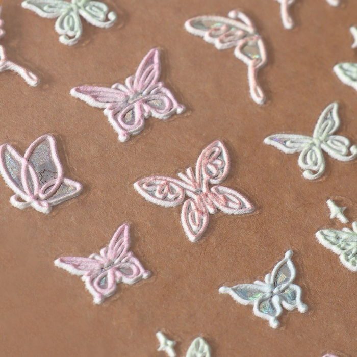 Наклейки для ногтей &laquo;Бабочки&raquo;, объёмные, разноцветные/голографические