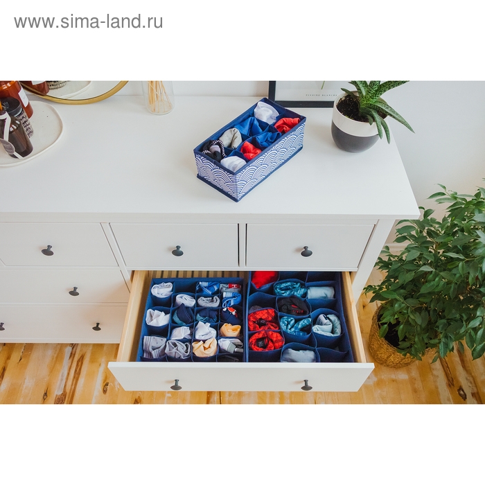 Органайзер для хранения белья Доляна &laquo;Волна&raquo;, 8 ячеек, 28&times;14&times;10 см, цвет синий