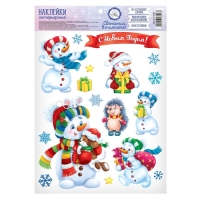 Наклейки новогодние, интерьерные со светящимся слоем &laquo;Снеговички&raquo;, 21 х 29,7 см, Новый год