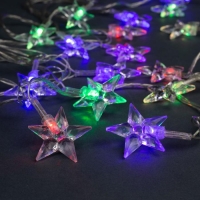 Гирлянда &laquo;Нить&raquo; 5 м с насадками &laquo;Звезда средняя&raquo;, IP20, прозрачная нить, 20 LED, свечение мульти (RG/RB), мигание, 220 В