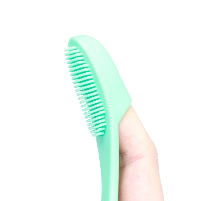 Зубная щетка для собак на палец, силиконовая, 14 см, голубая