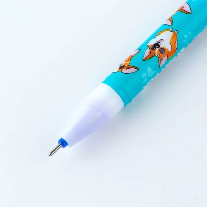 Ручка пластик пиши-стирай с колпачком &laquo;Корги&raquo;, синяя паста, гелевая 0,5 мм