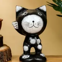 Сувенир "Кот рыбак" дерево 10х10х16 см, цв. чёрно-белый