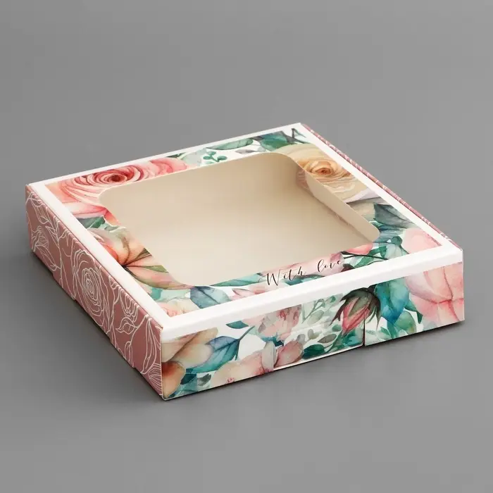 Коробка подарочная сборная с окном, упаковка, &laquo;С любовью&raquo;, 13&times;13&times;3 см