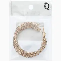 Серьги-кольца со стразами &laquo;Россыпь&raquo;, d=5.5 см, белые в золоте