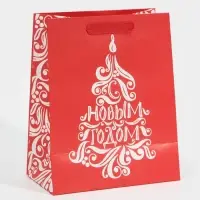 Пакет подарочный новогодний ламинированный &laquo;Расписная ёлка&raquo;, MS 18 х 23 х 10 см