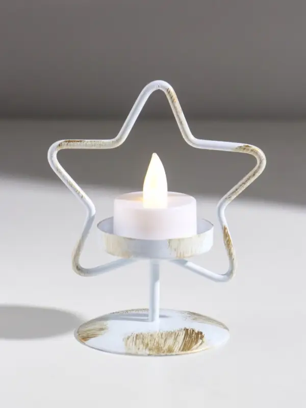 Подсвечник металл на 1 свечу "Звезда" белый с патиной d=5 см 9,4х7х11,7 см