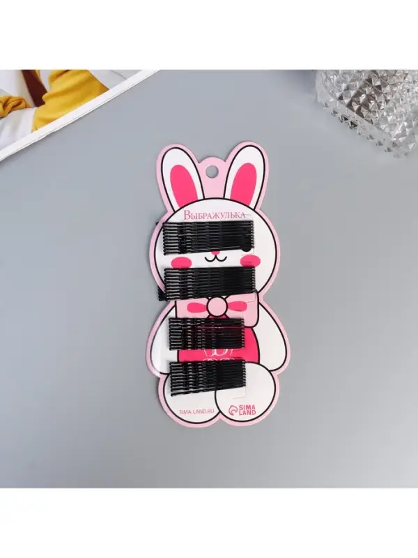 Невидимка для волос &laquo;Глория&raquo;, набор 40 шт., зайка, 5.5 и 4.5 см, чёрная