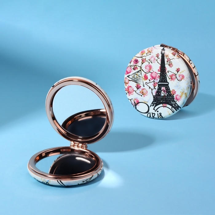 Зеркало складное &laquo;Париж&raquo;, d = 7,5 см, с увеличением, искусственная кожа, цвет белый