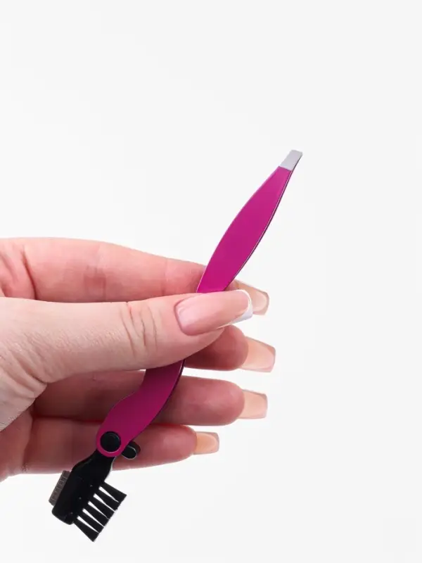 Щеточка и пинцет д/бровей и ресниц складная 10,5см металл/пластик МИКС пакет QF