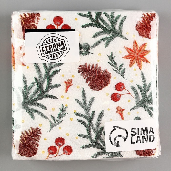 Новогодние салфетки бумажные &laquo;С Новым годом: шишки&raquo;, однослойные, 24х24 см, 20 шт.