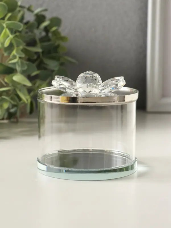 Шкатулка стекло с металлическим ободком "Лотос" серебро 8,2х8,2х8,5 см