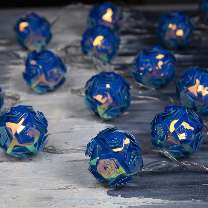 Гирлянда &laquo;Нить&raquo; 4.5 м с насадками &laquo;Цветочные шары&raquo;, IP20, прозрачная нить, 15 LED, свечение фиолетовое, 220 В