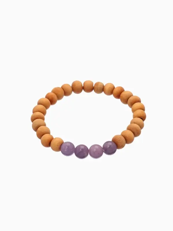 Браслет из сандалового дерева с агатом, длина 18 см, цв. сиреневый