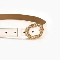 Ремень жен 04-01-01-01, Июнь2503, 2,5*0,3*110 см, без винта, пряж золото, 1 прокол, белый