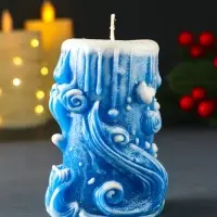 Свеча новогодняя столбик "Волшебство" синий