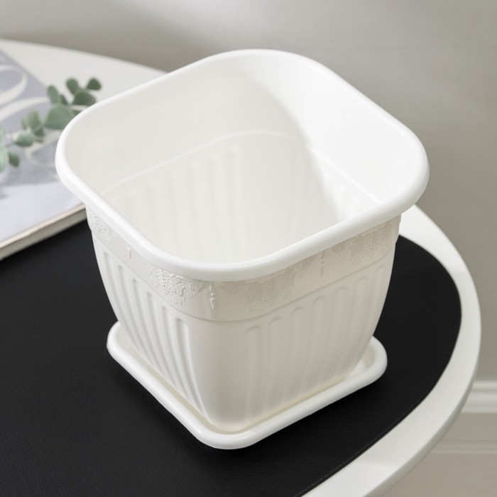 Горшок для цветов с поддоном &laquo;Лозанна&raquo;, 3 л, пластиклвый, цвет белый