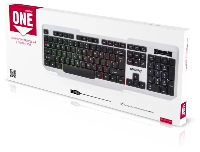 Клавиатура проводная с подсветкой Smartbuy ONE 333 USB бело-черная (SBK-333U-WK)/20