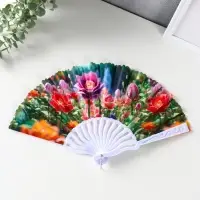 Веер пластик, текстиль "Пластилиновые цветы" МИКС 23 см