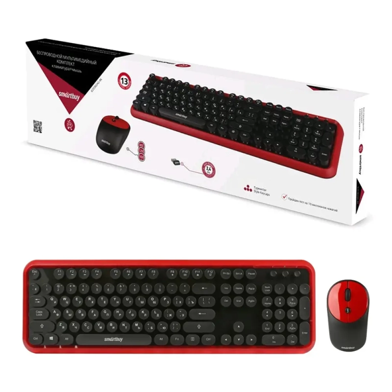 Мультимедийный комплект клавиатура+мышь Smartbuy черно-красный