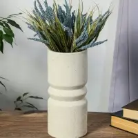 Ваза керамика настольная "Бэрри" прямая кольца, h=24,5 d=11 см, белый