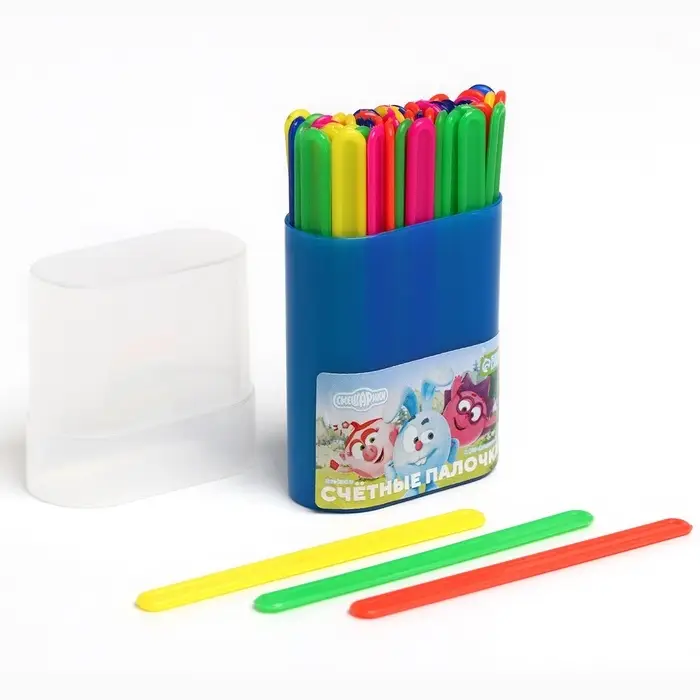 Счетные палочки 50 штук, в пластиковом пенале, МИКС &laquo;Смешарики&raquo;