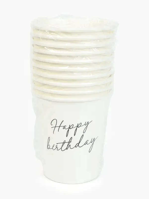 Стакан одноразовый бумажный &laquo;Happy Birthday&raquo;, белый 250 мл