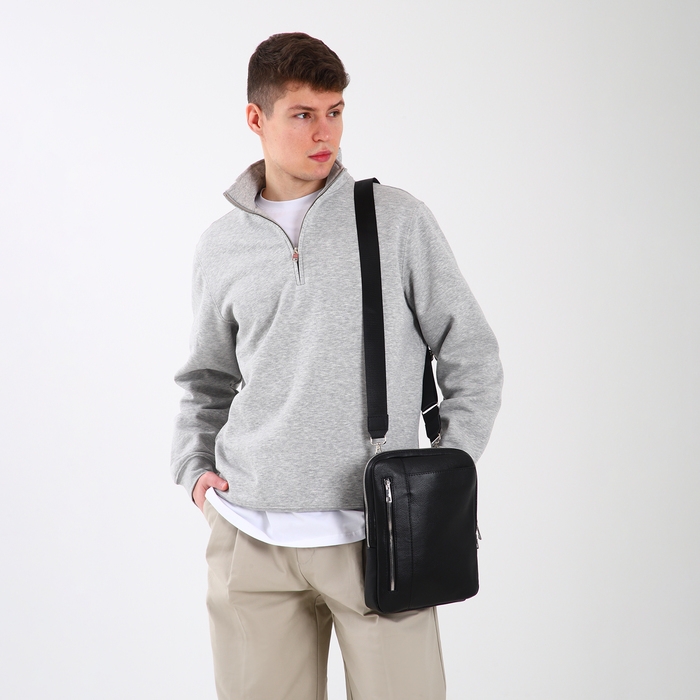 Сумка мужская через плечо TEXTURA, искусственная кожа, цвет чёрный