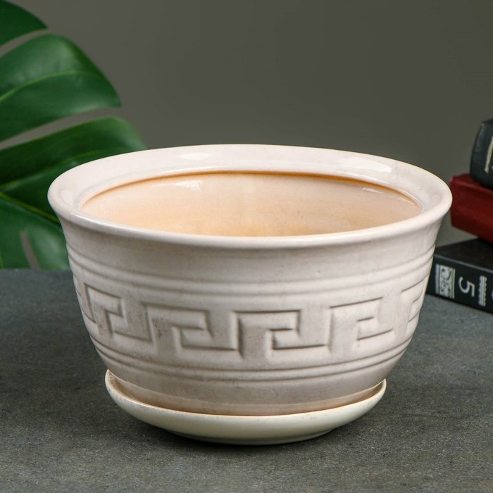 Горшок цветочный Меандр №2 2л 14*21см 1сорт белый МИКС