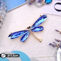 Брошь &laquo;Стрекоза&raquo;, граненые крылья, цвет синий в золоте