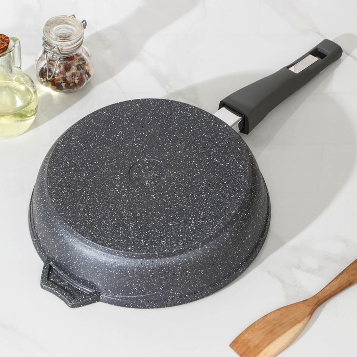 Сковорода &laquo;Гранит&raquo;, d=24 см, съёмная ручка, антипригарное покрытие, стеклянная крышка, цвет серый