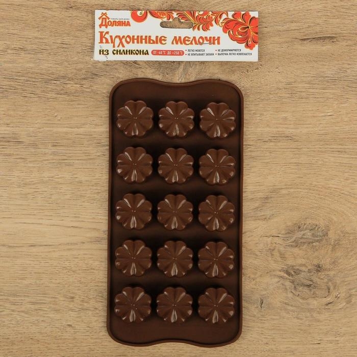 Форма для конфет и шоколада Доляна &laquo;Цветочки&raquo;, силикон, 21&times;10&times;2 см, 15 ячеек, цвет МИКС