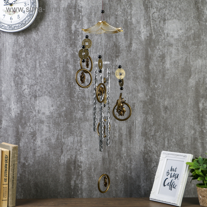 Музыка ветра пластик "Слон в круге" 4 трубки 7 фигурок 70 см