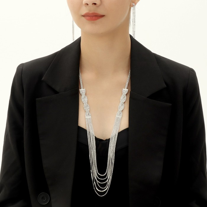 Набор 2 предмета: серьги, колье &laquo;Лёд&raquo; косичка, 80см, цвет белый в серебре, 80см