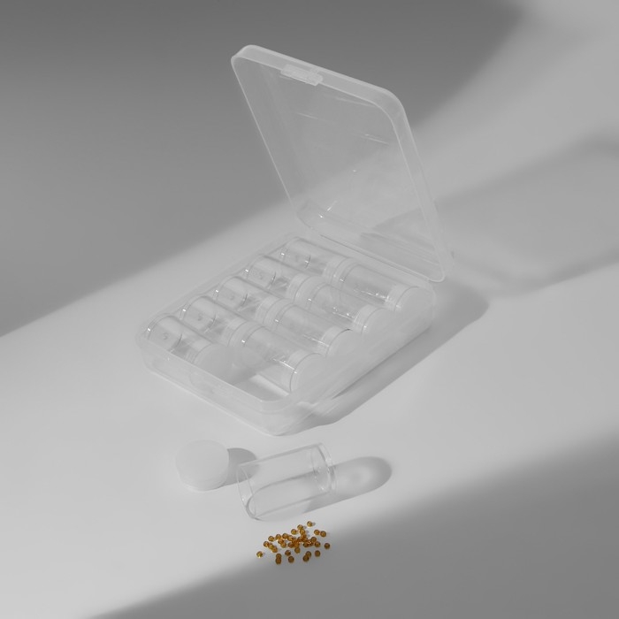 Набор баночек для хранения мелочей, d = 2,1 &times; 3,6 см, 10 шт, в контейнере, 11,5 &times; 9 &times; 2,7 см