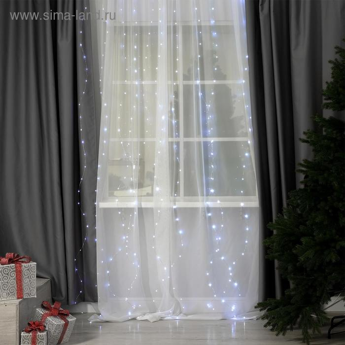 Гирлянда &laquo;Занавес&raquo; 2.8 &times; 3 м роса на крючках, с пультом, IP20, серебристая нить, 300 LED, свечение белое, 8 режимов, USB
