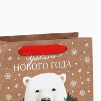 Пакет подарочный новогодний крафтовый квадратный &laquo;Новогодний мишка&raquo;, 22 х 22 х 11 см, Новый год
