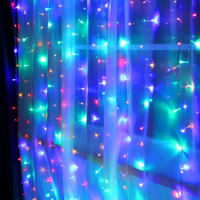 Гирлянда &laquo;Занавес&raquo; 2 &times; 3 м, IP20, прозрачная нить, 720 LED, свечение мульти, 8 режимов, 220 В