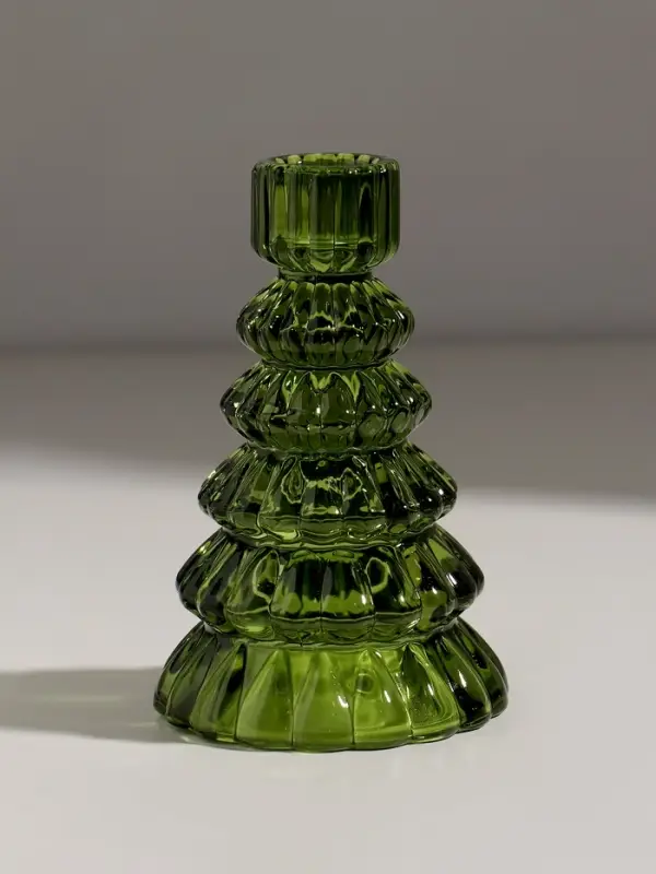 Подсвечник стекло "Ёлочка" зелёный d=2 см 8,5х8,5х13,5 см