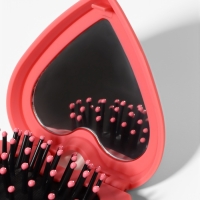 Расчёска массажная &laquo;Сердце&raquo;, складная, с зеркалом, 8&times;2.5 см, матовая, розовая