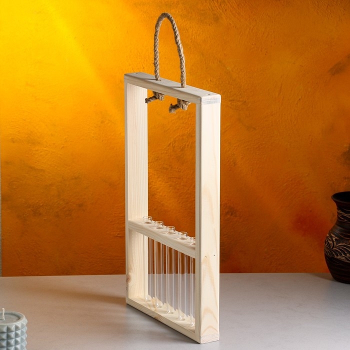 Кашпо деревянное 26&times;5&times;40 см с 5 колбами 15 см "Рамка Экстра Слим", ручка Дарим Красиво