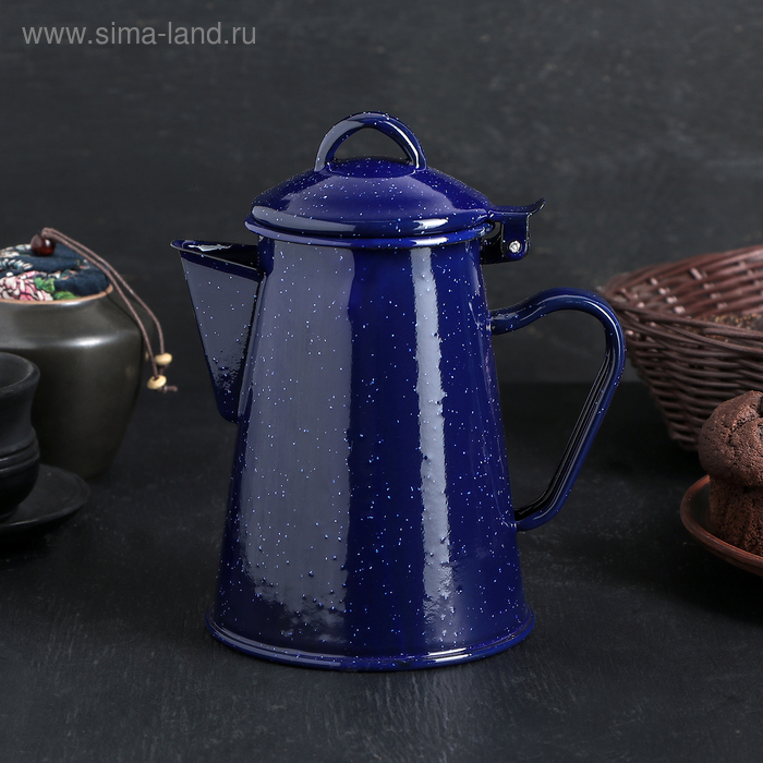 Кофейник эмалированный &laquo;Синий мрамор&raquo;, 800 мл, 14&times;11,5&times;18 см, цвет синий